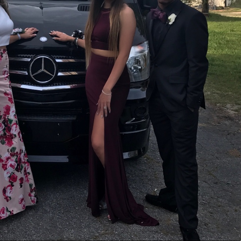 Burgundy two piece prom dress